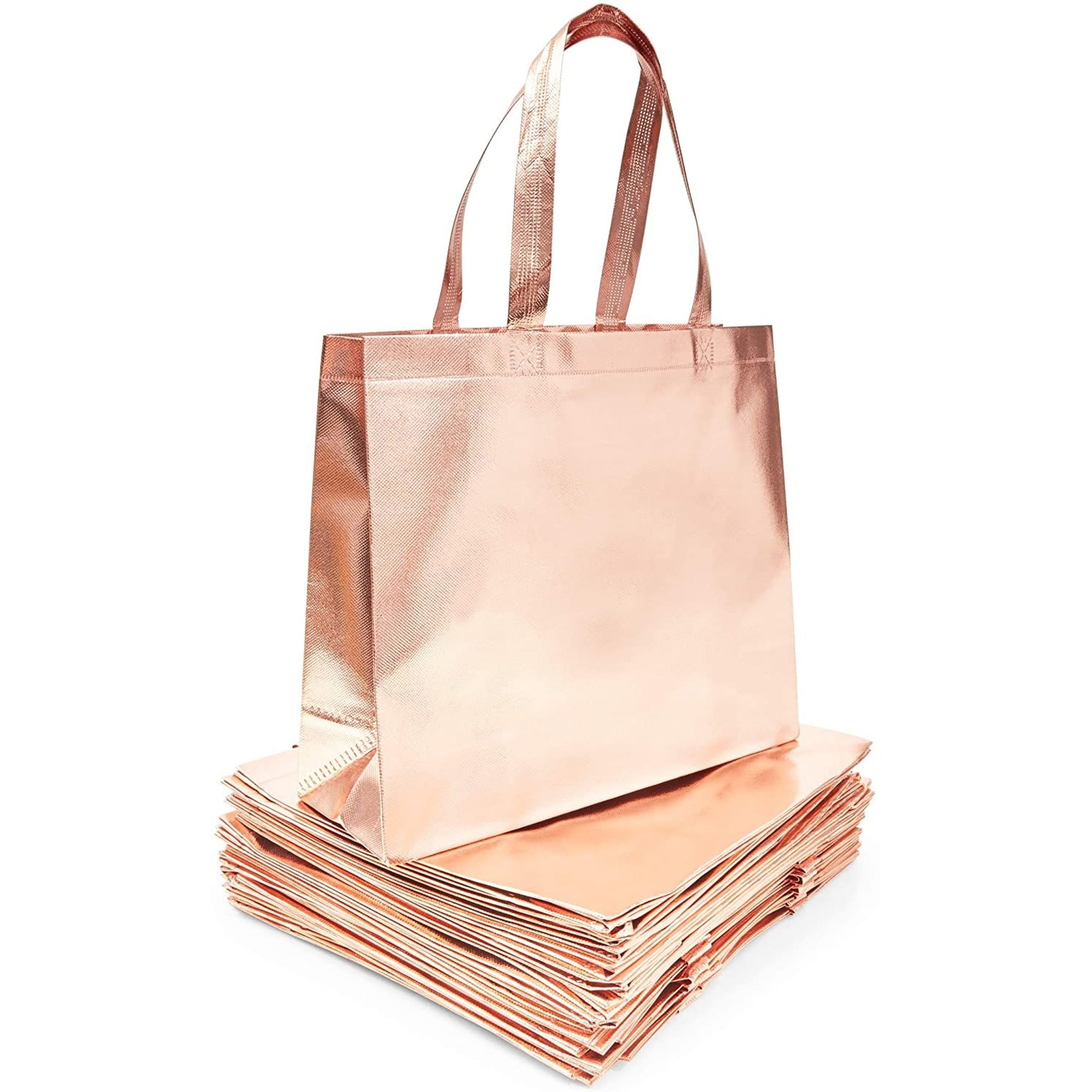 24 Pack Rose Gold Reusable Tote Bag with Handles for Boutiques