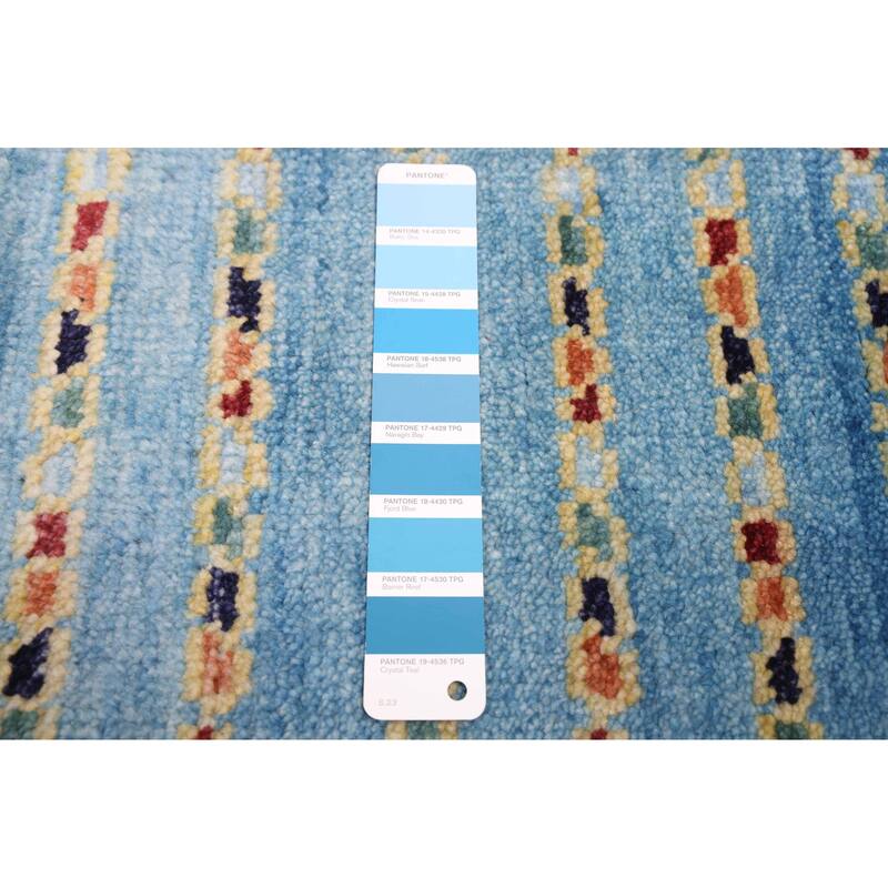 ECARPETGALLERY Hand-knotted Peshawar Ziegler Sky Blue Wool Rug - 5'8 x 7'11