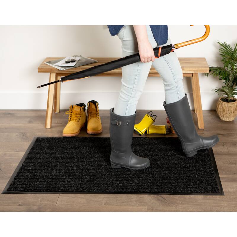J&M Charcoal Ribbed Walk Off Utility Runner 22x60
