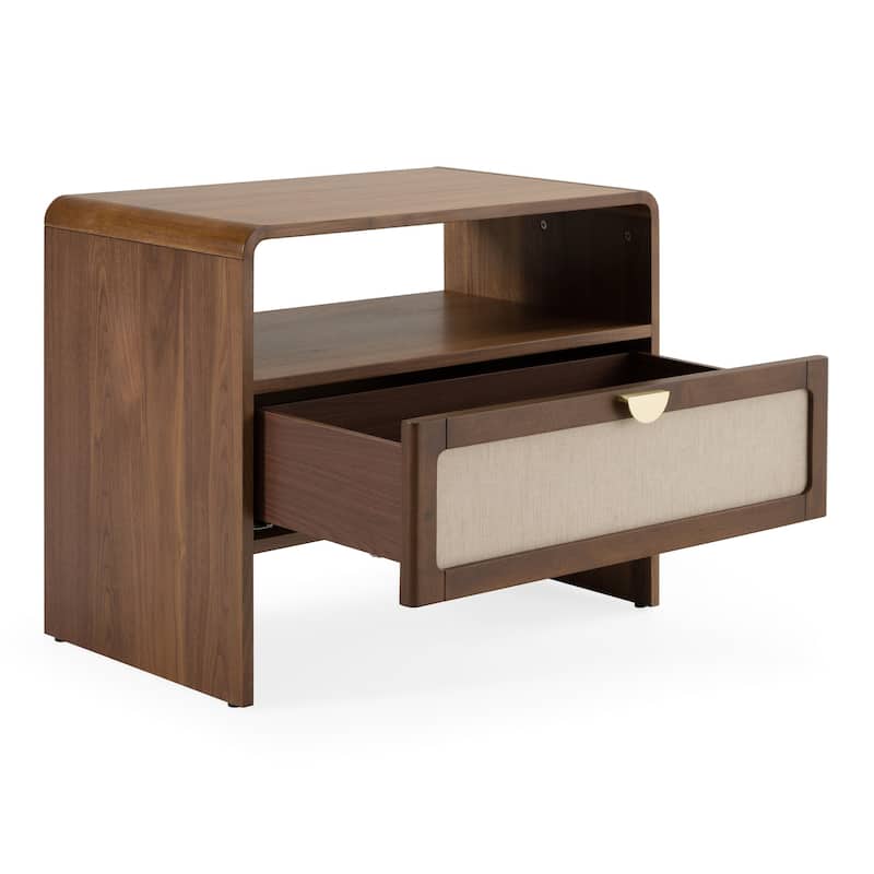 Modrest Emilio Modern Natural Burlap & Walnut Nightstand