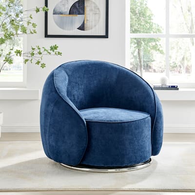 Sapphire Swing Luxury Swivel Blue and Chrome Accent Chair