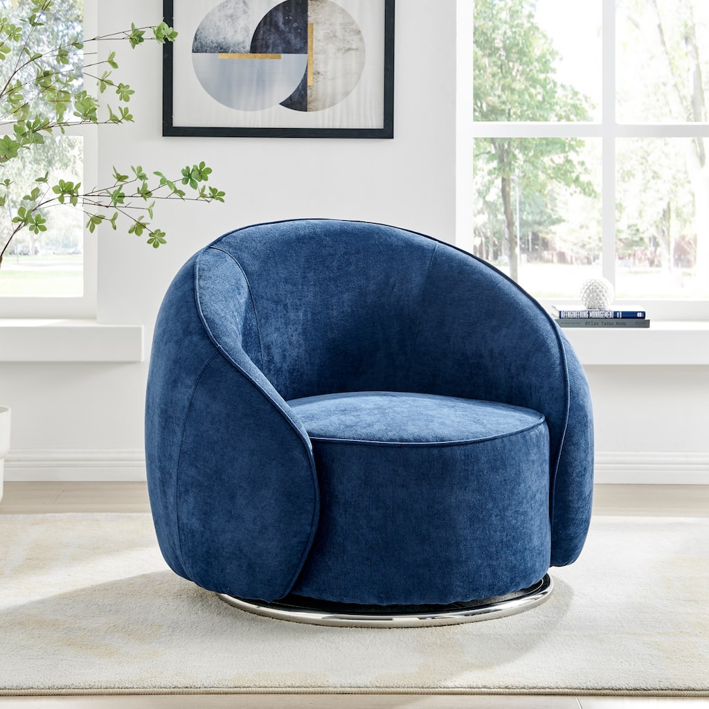 Sapphire Swing Luxury Swivel Blue and Chrome Accent Chair