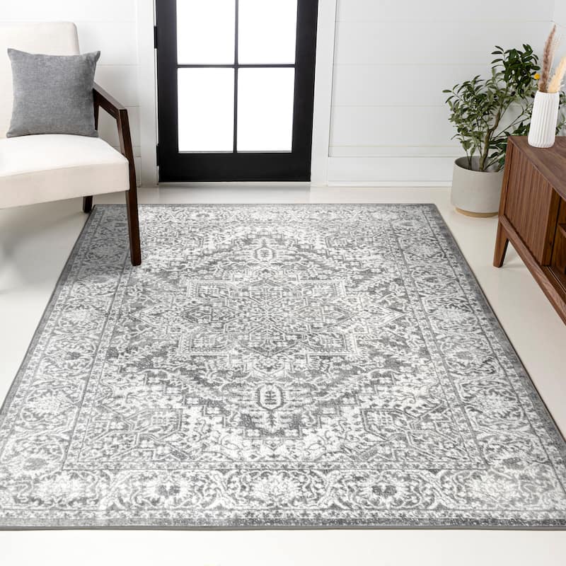 JONATHAN Y Traditional Persian Vintage Medallion Area Rug - 8 X 10 - Light Grey