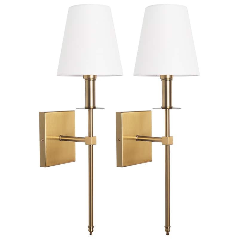 1-Light Wall Sconce with White Fabric Shade(2-Pack)