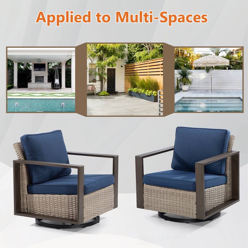 Cozywor 2-Piece Patio Wicker Outdoor Rocking Chair with Metal Frame and Cushions