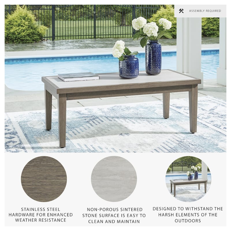 Signature Design by Ashley Rainier Ranch Brown/Beige Outdoor Coffee Table - 48.9" W x 25.28" D x 18.5" H
