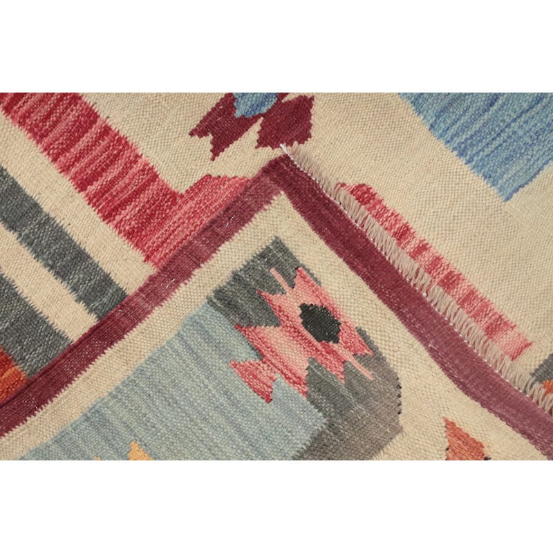 Hand Woven Oriental 100% Wool Carpet Southwestern Tribal Navy Blue & Blues Kilim Area Rug - 9' 8'' X 6' 6''