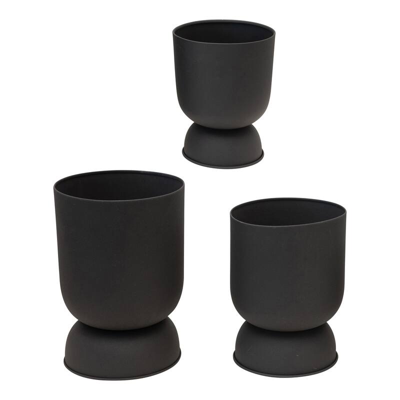 Textured Metal Footed Planters, Black Finish, Set of 3 (Holds 9", 8" & 7" Pots)