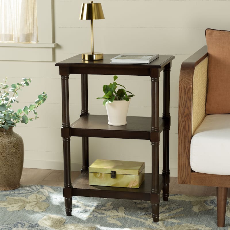 SAFAVIEH Elmira 3-Shelf Accent Table - 19.8" W x 15" L x 30" H - 20"W x 15"D x 30"H - Dark Chocolate