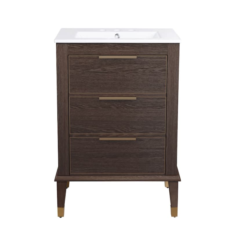 Swiss Madison SM-BV390-3 Hugo 24" Free Standing Single Basin Vanity - Brown Oak / White - Natural Finish