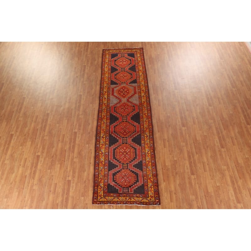 Orange Ardebil Persian Vintage Runner Rug Handmade Wool Carpet - 3'9"x 13'3"