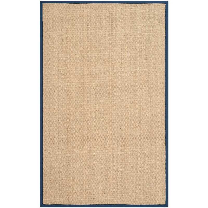 SAFAVIEH Natural Fiber Zymryd Basketweave Seagrass Rug - 5' x 8' - Natural/Navy Blue