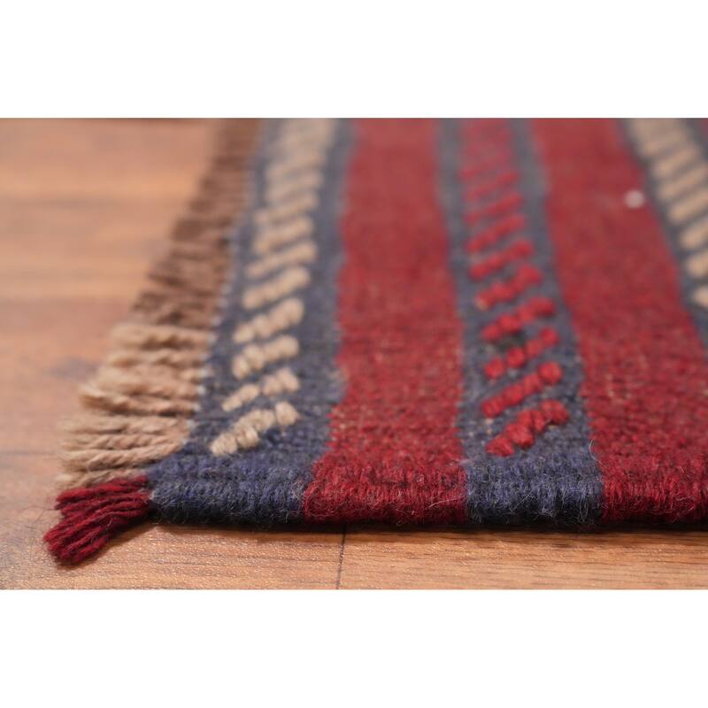 Hand Knotted Oriental 100% Wool Carpet Traditional Tribal Navy Blue & Blues Balouch Runner Rug - 7' 7'' X 1' 10''