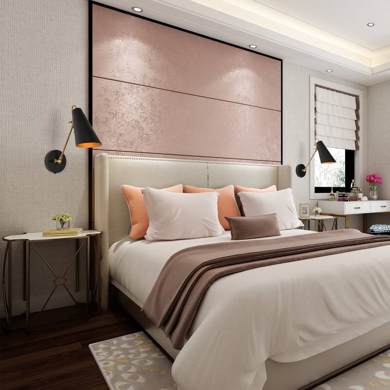 Modern Industrial Black Gold Plug-in Adjustable 1-Light Wall Sconces