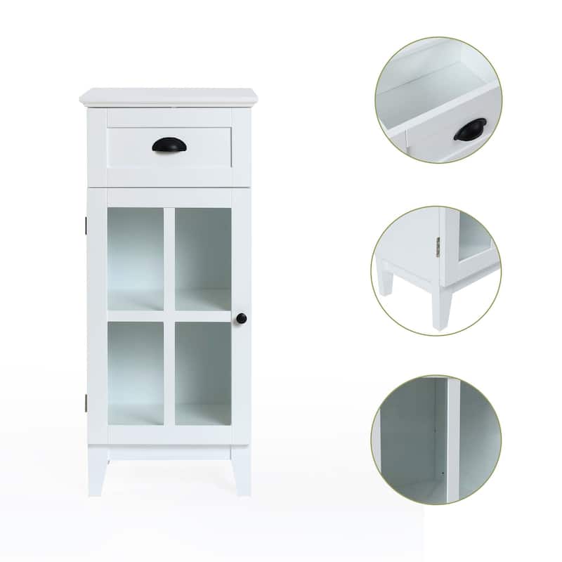 White MDF Wood Slim Bathroom Storage Cabinet and End Table - 37" H x 15.7" W x 11.8" D