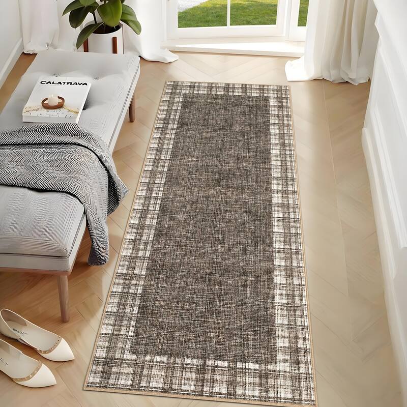 Garvee Linen Border Living Room Area Rug