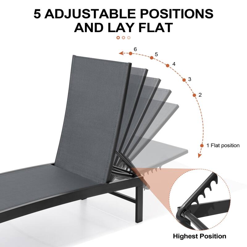 Outdoor Adjustable Aluminum Chaise Lounge Chairs for Patio Pool Terrace - See Picture