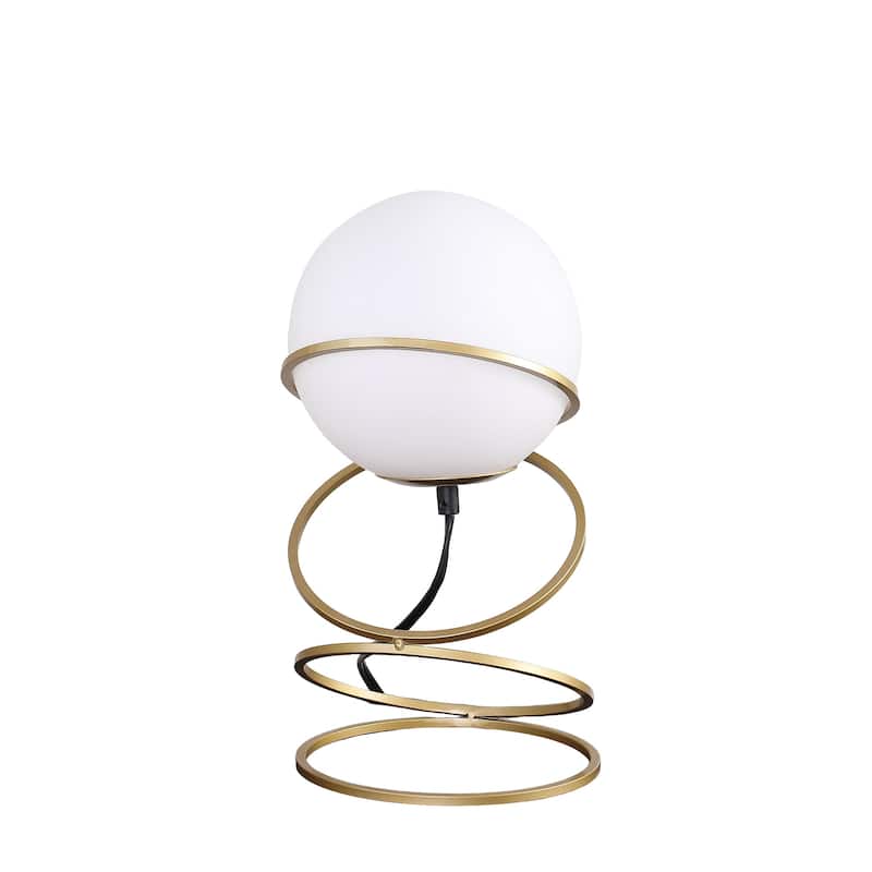 HomeRoots 14" Gold Metal Geo Spiral Bedside Lamp With White Globe Shade - 7