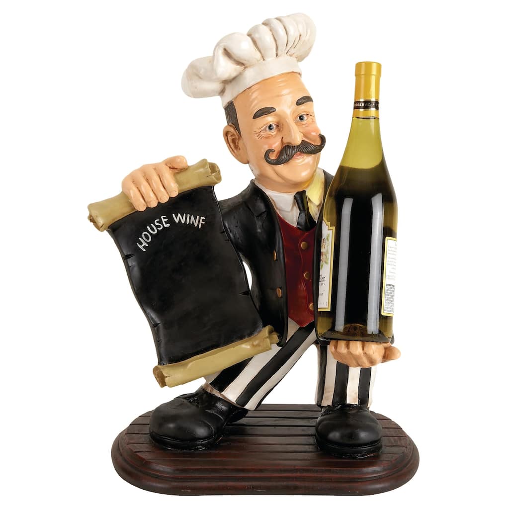 Polystone Chef Decorative Sculpture with Chalkboard and Wine Holder Slot - Black - Roche River Decor