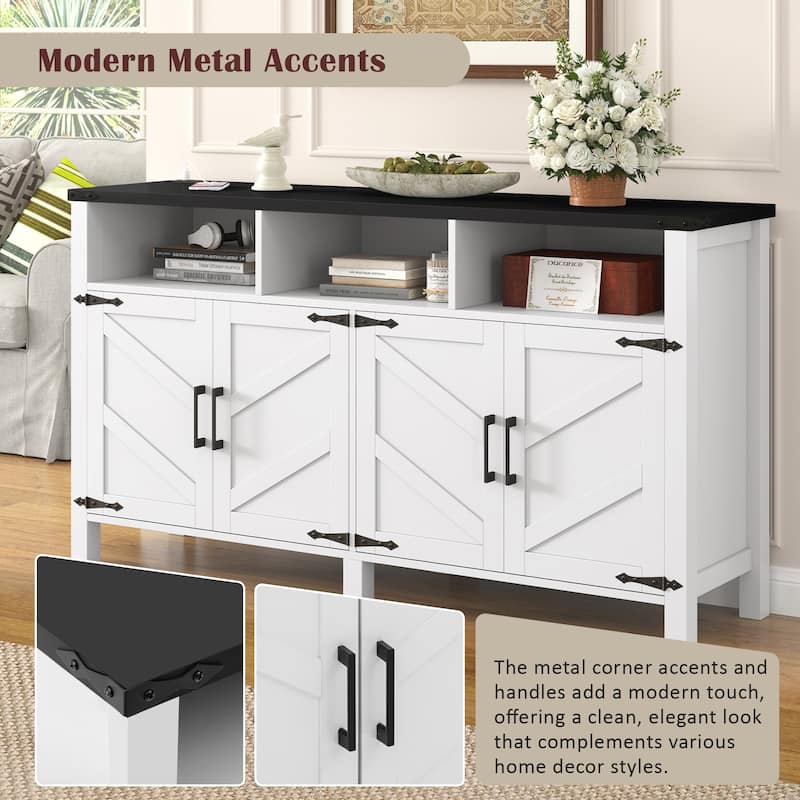 59" Modern 4 Doors Sideboard Buffet with Power Outlets and Adjustable Shelves