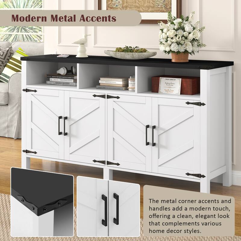 Farmhouse 4-Door Buffet Cabinet with Power Outlets, USB Ports & Adjustable Shelves by Harper&Bright Designs