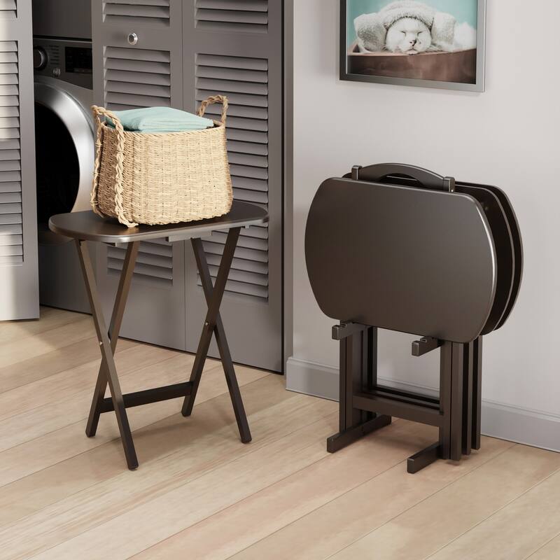 Corbett 4 Snack Tables with Stand Coffee Finish