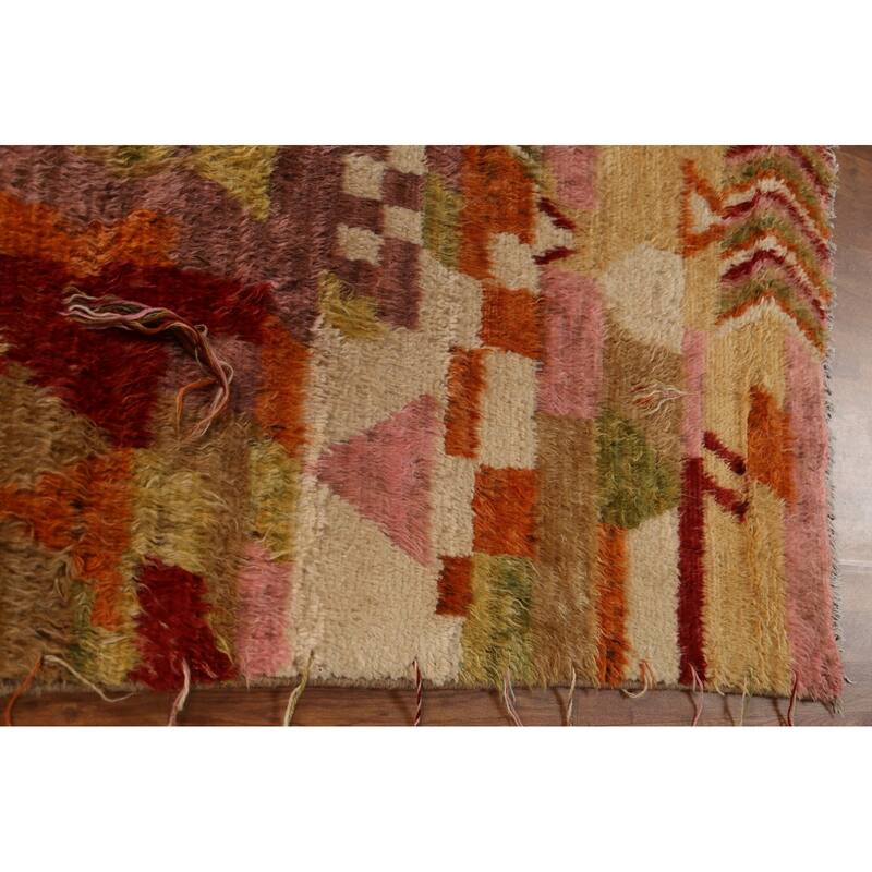 Hand Knotted Oriental 100% Wool Carpet Modern Geometric Multi-Colored Moroccan Area Rug - 8' 0'' X 5' 9''