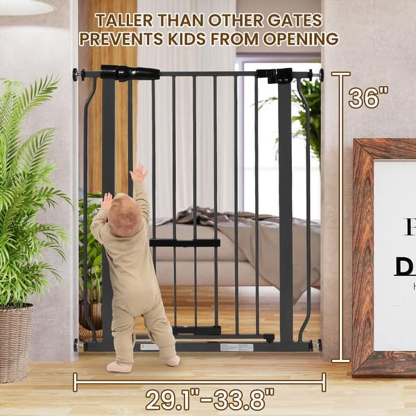 dimension image slide 0 of 2, BalanceFrom Safety Gate with Pet Door 36-Inch Tall, Fits 29.1 - 33.8 Inch for Doorways and Stairways - 36-Inch Tall