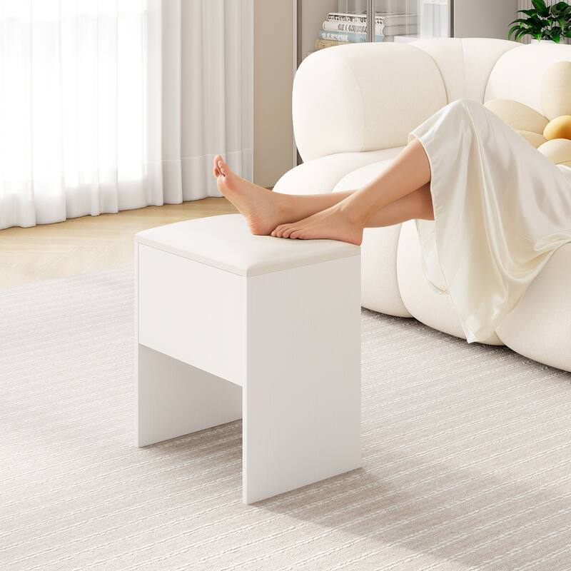 Gymax Vanity Stool w/ Storage Flip Top & Soft Padded Seat Cushion for