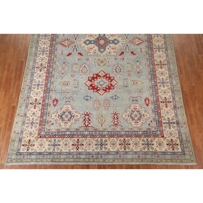 Hand Knotted Oriental 100% Wool Carpet Traditional Geometric Navy Blue & Blues Kazak Area Rug - 16' 3'' X 9' 9''