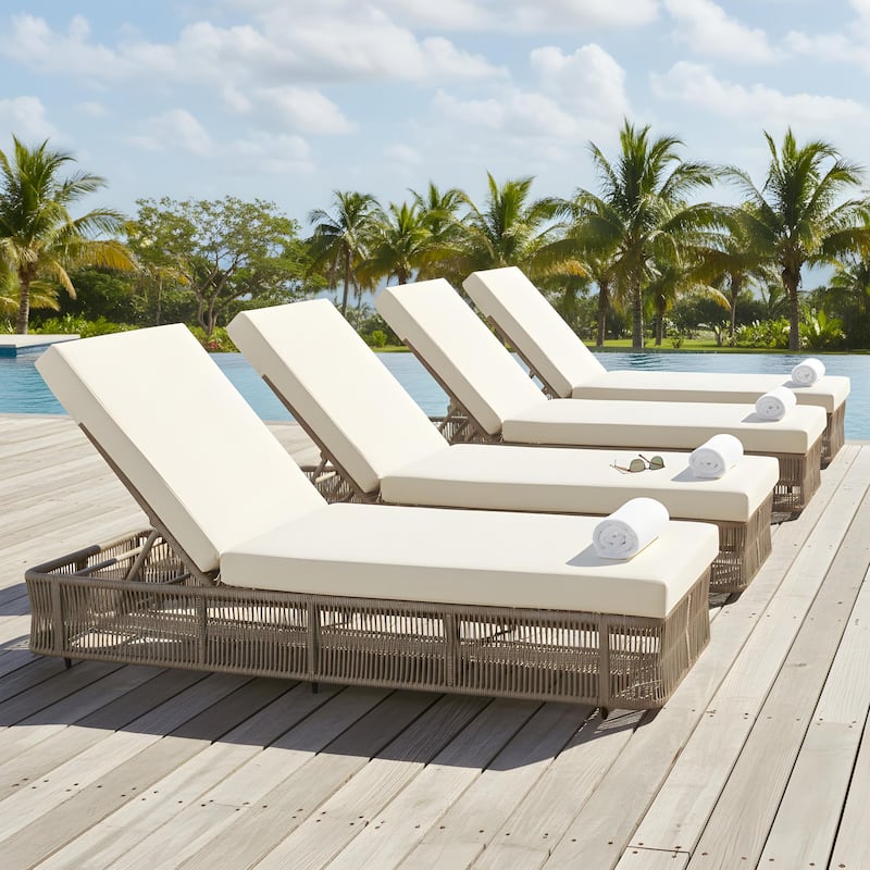 Christopher Knight Home - Solara Outdoor Adjustable Rope Base Sunlounge with Beige and White