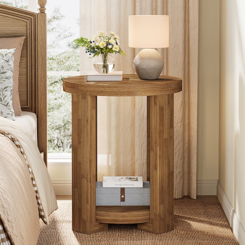 Side Table, 2-Tier Round End Table, Small Bedside Accent Furniture for Living Room, Bedroom