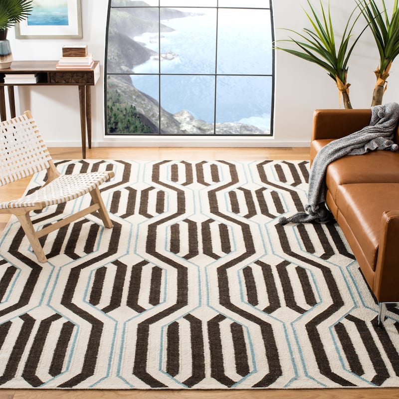 SAFAVIEH Handmade Flatweave Dhurries Najah Modern Moroccan Wool Rug - 8' x 10' - Ivory/Multi