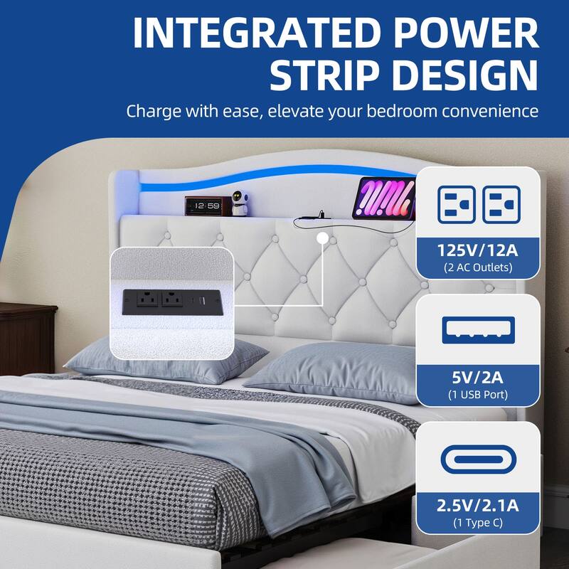 Moasis Queen Size Velvet Upholstered Bed Frame with 4 Storage Drawers & RGB Lights
