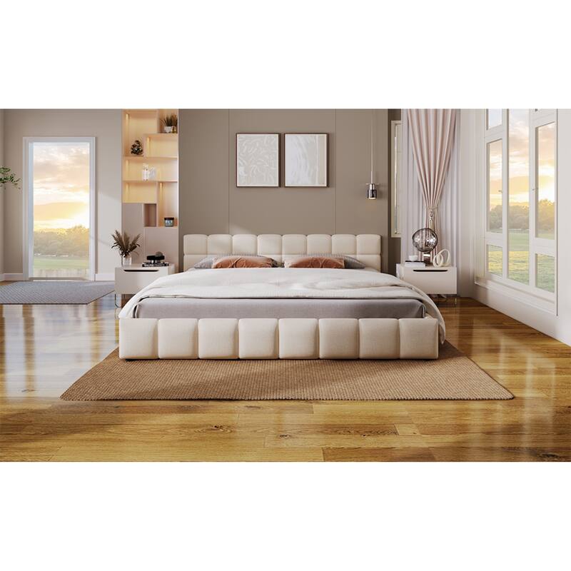 Roomfitters King Chenille Upholstered Bed with Checkerboard Headboard