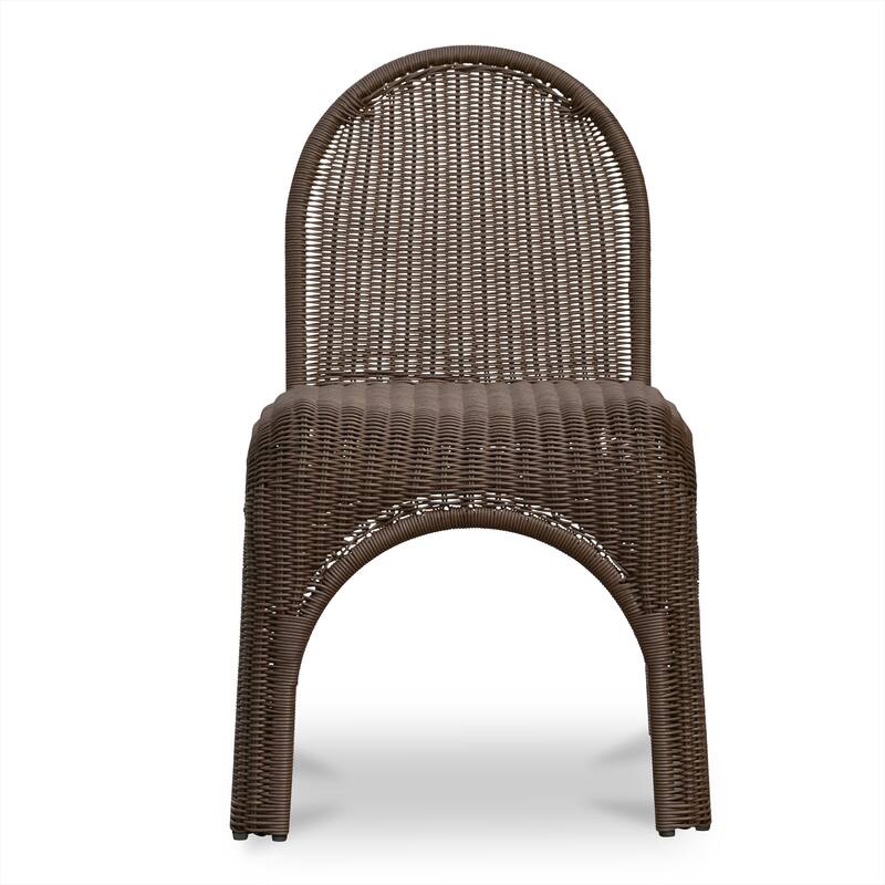NADAAL STUDIOS Maireth Outdoor Dining Chair, Curved Wicker Design, Iron Frame, Brown Finish - Set of 2