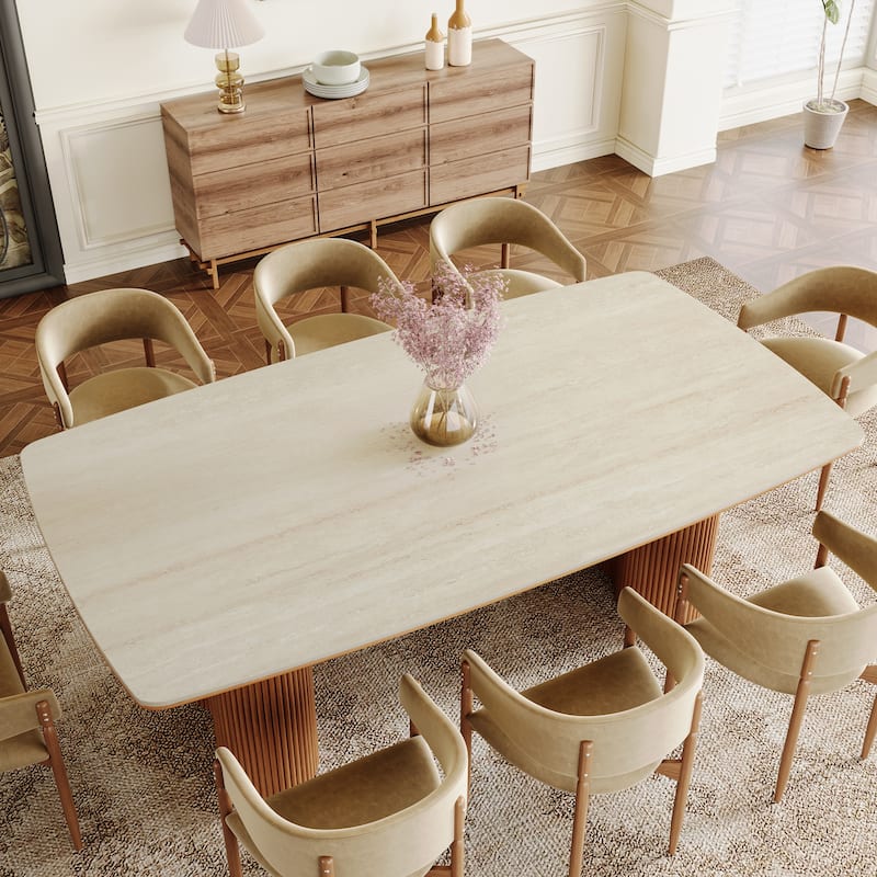 78.7" Rectangle Dining Table, Luxury Sintered Stone Kitchen Table with Solid Wood Legs