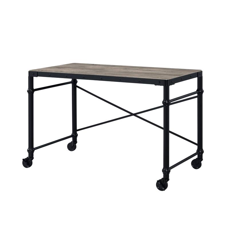 Modern 47" Reversible Writing Desk with Brown Wood Top & Black Metal Frame