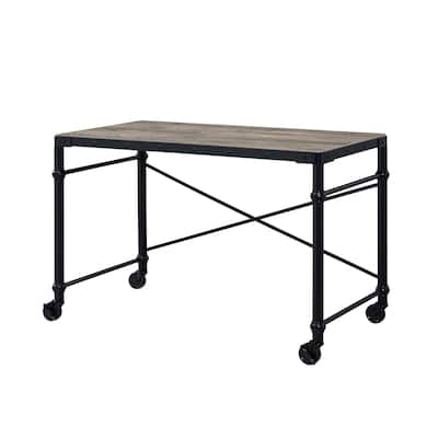 Modern 47" Reversible Writing Desk with Brown Wood Top & Black Metal Frame