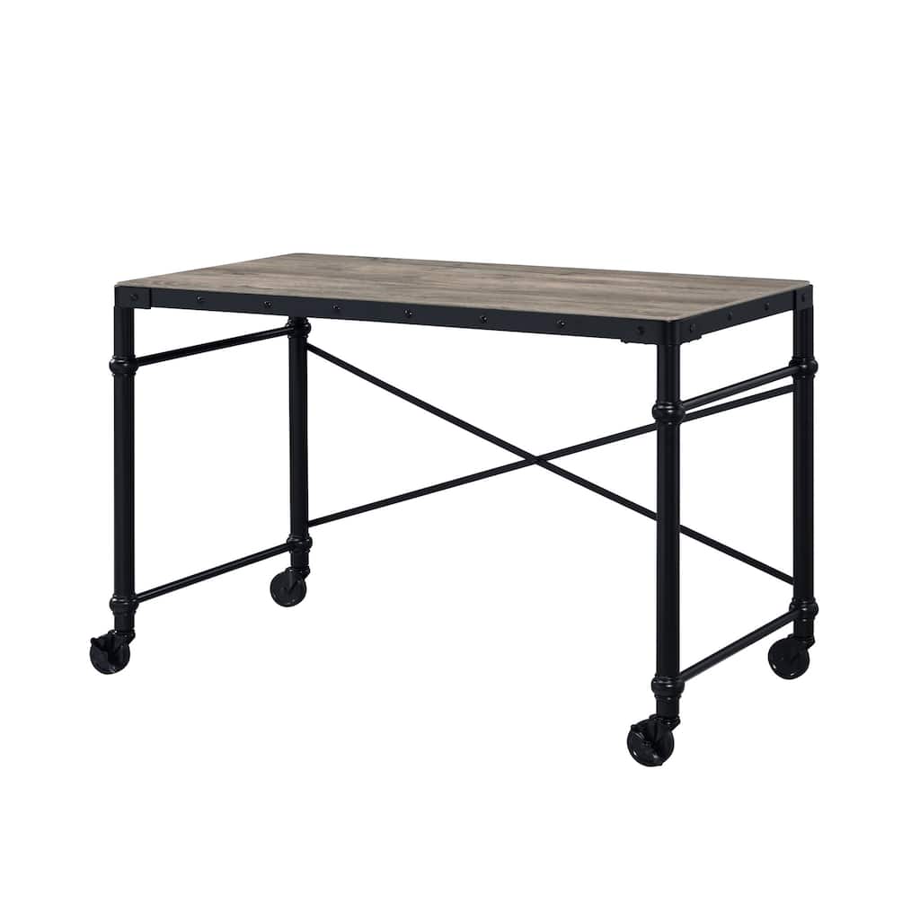 Modern 47" Reversible Writing Desk with Brown Wood Top & Black Metal Frame