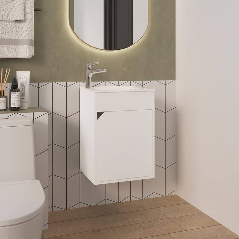 15.5" Wall Mounted Bathroom Sink Set with Cabinetry