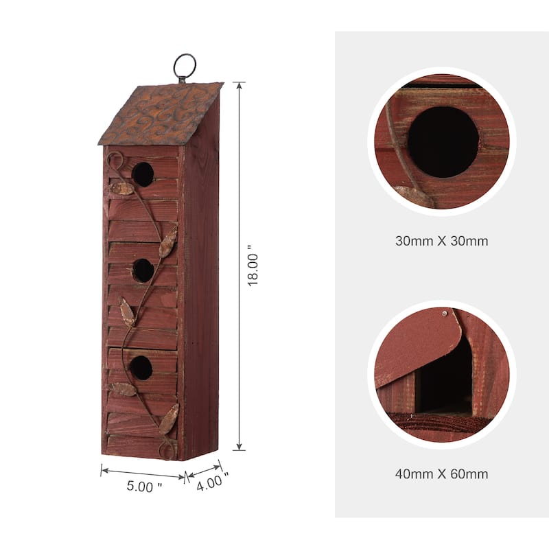 Glitzhome 18"H Three-Tier Distressed Solid Wood Window Shutters Birdhouse
