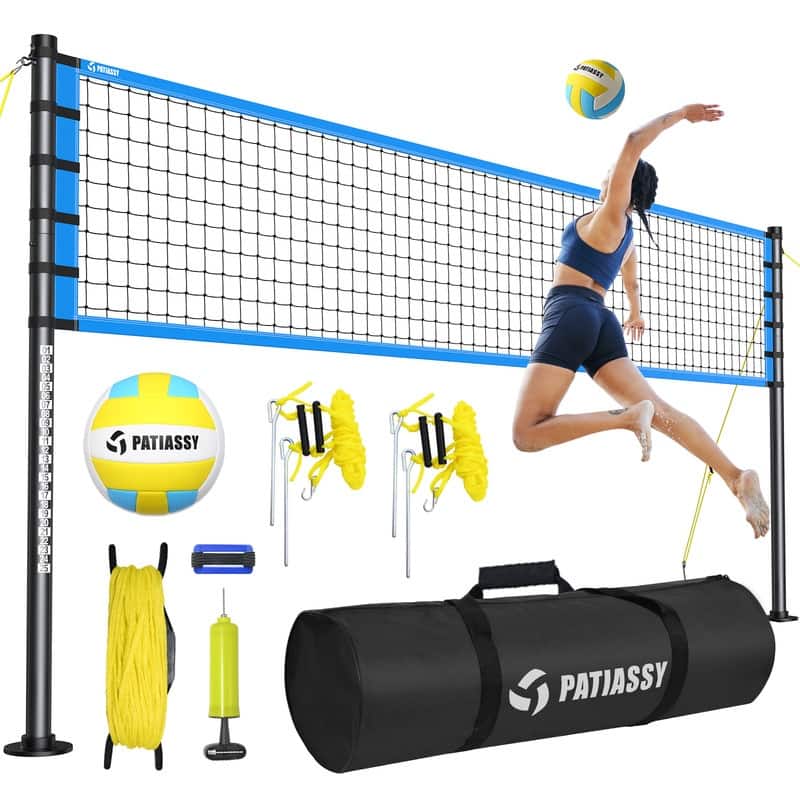 Outdoor Portable Volleyball Net Set System - Quick & Easy Setup Adjustable Height Steel Poles