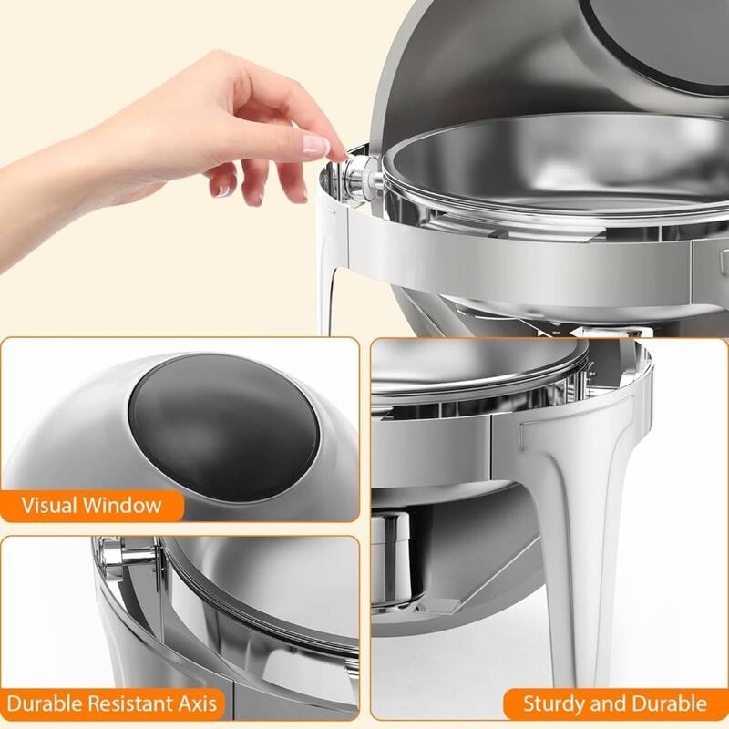 6.3 QT Roll Top Round Chafing Dish, Food Warmer for Buffet