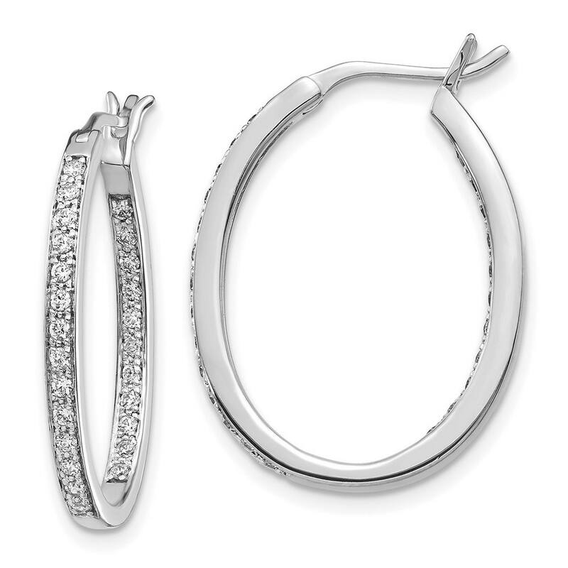 Curata 14k White Gold Diamond In Out Hoop Earrings - 25x20mm Wide 2mm Thick