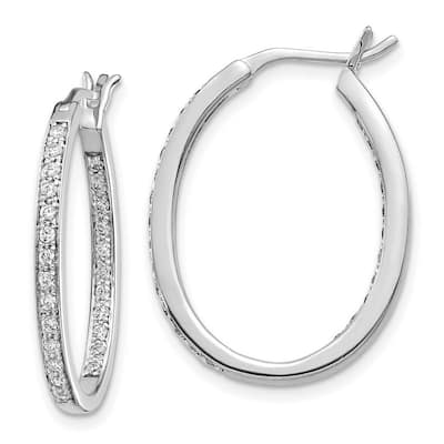 Curata 14k White Gold Diamond In Out Hoop Earrings - 25x20mm Wide 2mm Thick