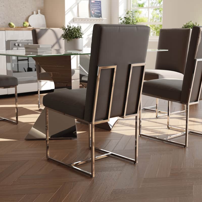Luxury Gold Dining Table Set with 63 inch Glass Dining Table and White Leather Dining Chairs