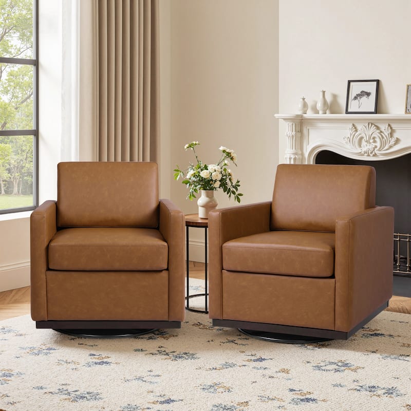 Set of 2 Modern Swivel Accent Armchairs Upholstered Arm Chairs