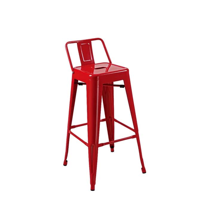 Creative Images International Gatsby Collection Mid-Century Metal Barstools with Low Backrest, Set of 4, Red - Set of 4 - Red - Bar height/Bar Height