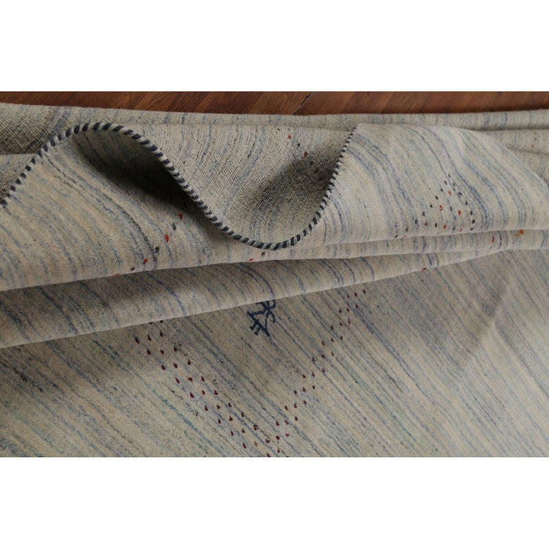 Striped Tribal Gabbeh Oriental Area Rug Hand-Knotted Beige Wool Carpet - 9'3"x 11'7"